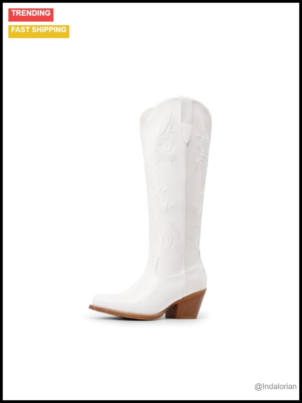 Womens Knee High Western Cowboy Boots Square Toe Stacked Heel
